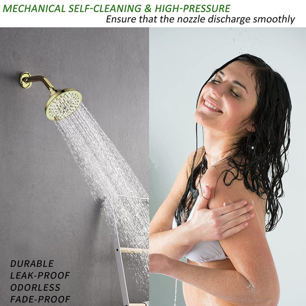 English Elm 6 High-Pressure Shower Head 5" Rain Fixed Ceiling-Mount with 6 Spray Modes, Anti-Clog Nozzles, Easy Install, Low-Flow Performance Gold T3177P277455