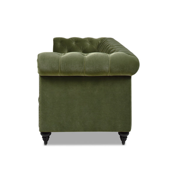 English Elm Jennifer Taylor Home - Alto Handcrafted 88" Tufted Chesterfield Sofa in Olive Performance Velvet with Nailhead Trim and Supportive Frame B2719P238299