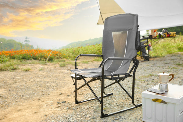 English Elm Camping Director Chair with Side Table, Cup Holder & Mesh Back, Heavy-Duty Folding Seat for Outdoor Events Gray W640P224440