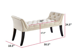 English Elm Armrest Beige Button-Tufted Rectangle Ottoman Bench with Nailhead Trim, 36"L x19"W x10.5"H Elegant Accent W2082P176602