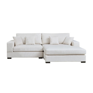 English Elm Mid Century Modern 3 Seater Sectional Sofa with Reversible Chaise and Accent Pillows Beige W876S00349