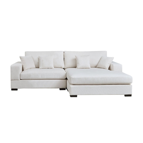 English Elm Mid Century Modern 3 Seater Sectional Sofa with Reversible Chaise and Accent Pillows Beige W876S00349