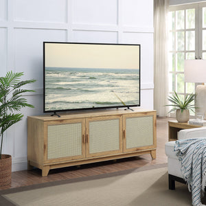 English Elm Sheridan 63" TV Stand with Soft-Close Doors, Cable Management, Solid Wood Legs and Handles Natural B365P397911