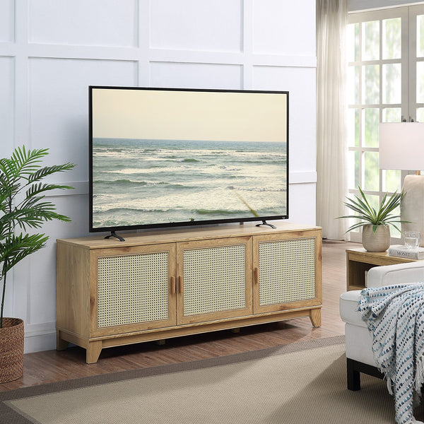 English Elm Sheridan 63" TV Stand with Soft-Close Doors, Cable Management, Solid Wood Legs and Handles Natural B365P397911