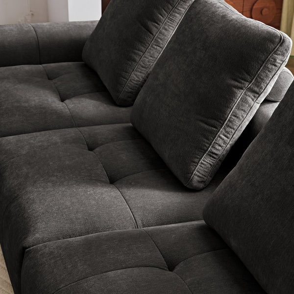 English Elm Luxury Piano Key Chenille Velvet Sofa Solid Wood Frame Three Seat Modern Living Room Grey W1765S00134