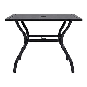 English Elm Metal Square Outdoor Dining Table Powder Coated Steel Slatted Top Seats Four W5159P445936