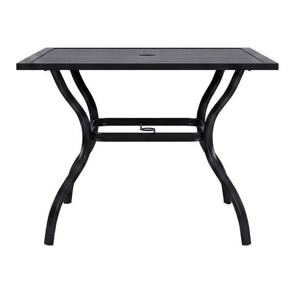 English Elm Metal Square Outdoor Dining Table Powder Coated Steel Slatted Top Seats Four W5159P445936