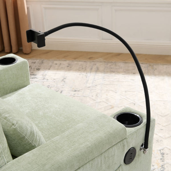 English Elm Single Chenille Manual Recliner with Usb Port Hidden Storage Ottoman and Cup Holders Cyan W487P423654