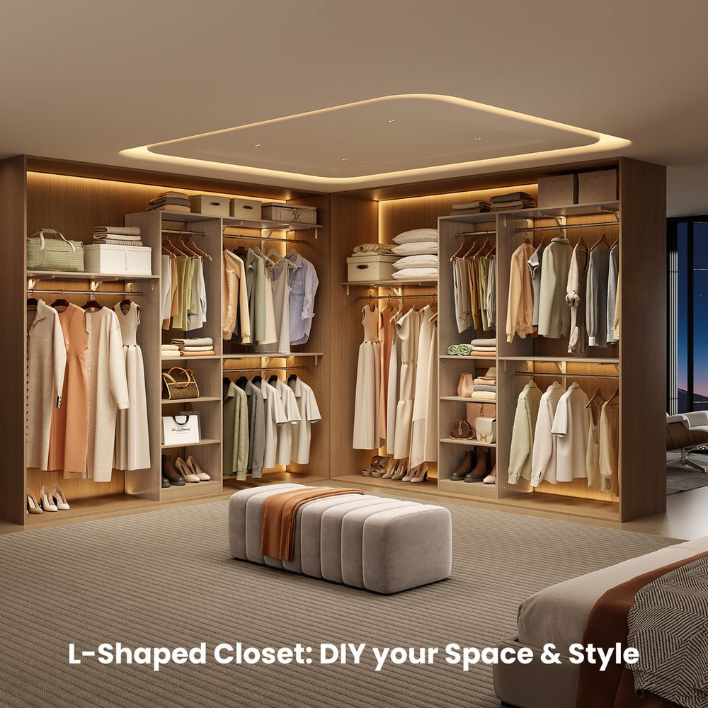 English Elm Closet Organizer: Heavy-Duty Wood Rack With 4 Adjustable Rods & 5 Shelves For 8-Foot Spaces T3623P409169