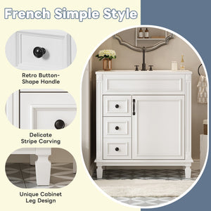 English Elm 30" French-Inspired Bathroom Vanity With Ceramic Sink & Dual Drawers - Elegant Storage Solution! N710P323328K