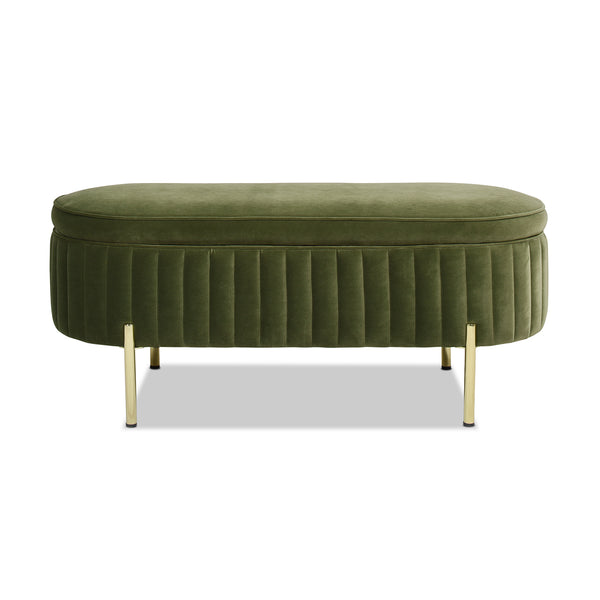 English Elm Jennifer Taylor Home - Chloe Olive Green Storage Bench in Performance Velvet with Flip-Top Compartment and Satin Gold Legs B2719P238527
