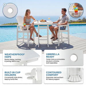 English Elm 3-piece Outdoor Bar Height Bistro Set Hdpe Poly Lumber Slatted Pub Table Two Chairs White W3566S00026