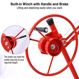 English Elm Drywall Hoist 11 Foot Steel Panel Lift with Telescopic Arm Winch and Locking Casters Red W2069P293024