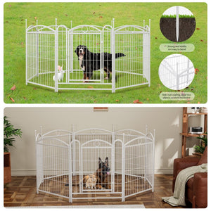 English Elm Dog Playpen 8 Panel Heavy Duty Iron Pet Fence Foldable Indoor Outdoor Exercise Pen White W368P234001