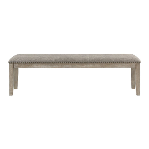 English Elm Traditional Linen Upholstered Dining Bench Oak Veneer Legs Nailhead Trim Neutral Gray B011P439069