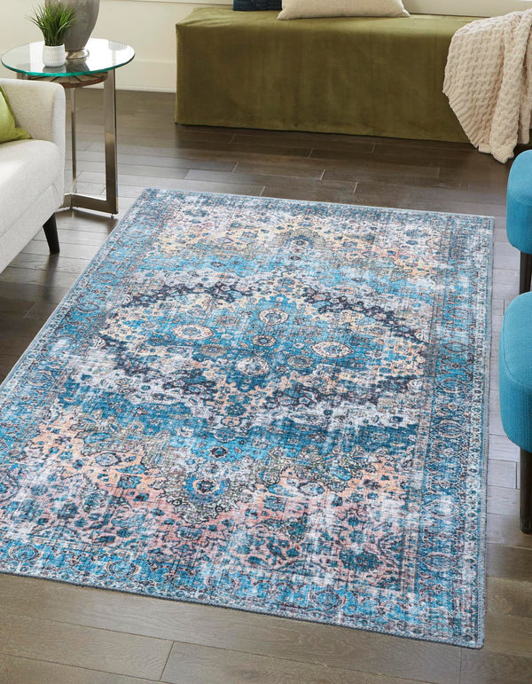 Unique Loom Mangata Mary Machine Made Border Rug Blue, Blue/Black/Beige/Ivory/Gray/Navy Blue/Peach/Turquoise 9' 2" x 12' 2"