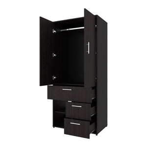 English Elm FM Compact Wardrobe with Hanging Rod, Smooth Drawers and Open Shelves for Organized Bedrooms Wenge 74.02 L x 24.81 W x 3.55 H B128S00182