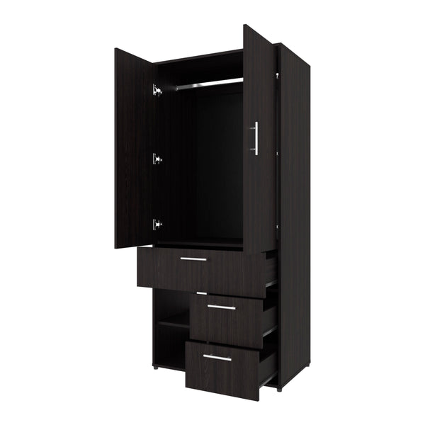 English Elm FM Compact Wardrobe with Hanging Rod, Smooth Drawers and Open Shelves for Organized Bedrooms Wenge 74.02 L x 24.81 W x 3.55 H B128S00182