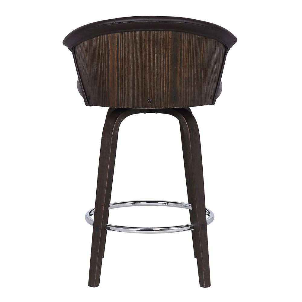 English Elm Invelle 30" Swivel Brown Faux Leather Bar Stool with Wood Back, Chrome Footrest, 250 lb Capacity B2736P268580