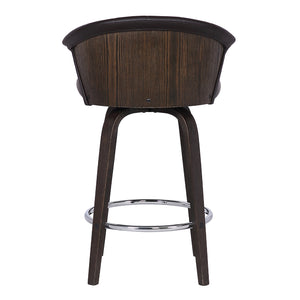 English Elm Invelle 30" Swivel Brown Faux Leather Bar Stool with Wood Back, Chrome Footrest, 250 lb Capacity B2736P268580