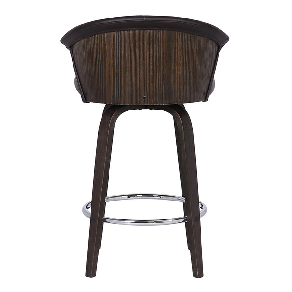 English Elm Invelle 30" Swivel Brown Faux Leather Bar Stool with Wood Back, Chrome Footrest, 250 lb Capacity B2736P268580