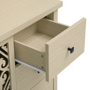 English Elm Hollowed-Out Cabinet With 2 Doors & 3 Drawers – Stylish American Furniture For Versatile Storage Solutions W688P223034