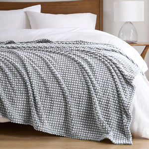 JLA Home Madison Park - Blanket Plush polyester throw with modern grid print, OEKO-TEX certified, lightweight all-season comfort Grey MP51-8420
