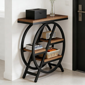 English Elm Bedside 4 Tier Open Shelf Table Matte Black Steel Frame Industrial Rustic Gray Top T3971P451127