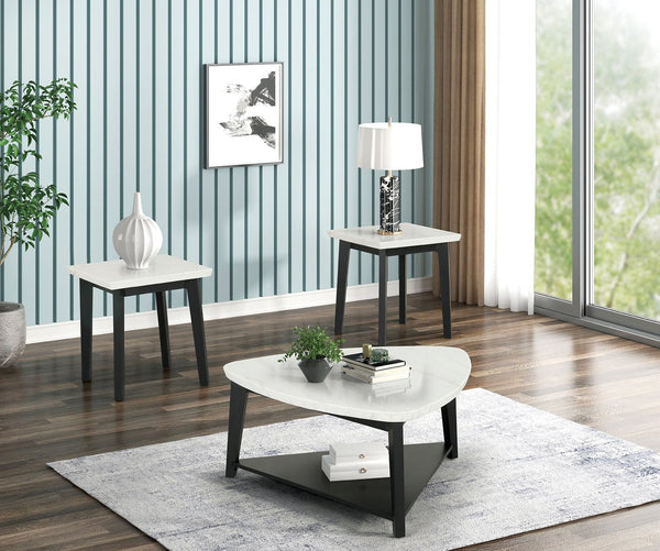 English Elm Contemporary Square End Table With Polished Marble Top - Stylish Black And White Accent For Living Room B2741P395099