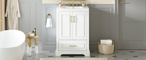 English Elm 24"Bathroom Modern Vanity with Ceramic Sink, Solid Wood Frame, Soft-Close Doors & Smart Storage System White N729P321378K