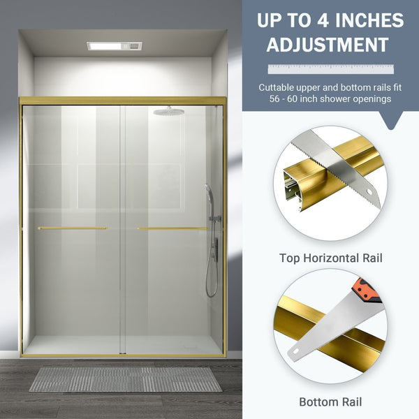 English Elm 56" Semi-frameless Bypass Shower Door Brushed Gold Tempered Glass Walk-in Enclosure W1573P326965