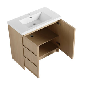 English Elm 36" Freestanding Bathroom Vanity Plywood Base Resin Sink Soft Close Storage W999S00509