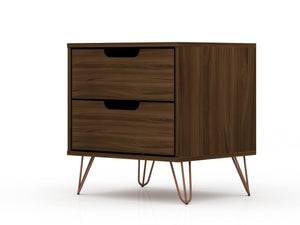 English Elm Rockefeller 20" Chestnut Brown Nightstand - Mid-Century 2-Drawer Design With Custom Handle Options B365P398169-GIGA