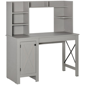 English Elm Homcom Farmhouse Computer Desk With Hutch & Storage - Rustic Home Office Solution In Light Grey W2225P217269