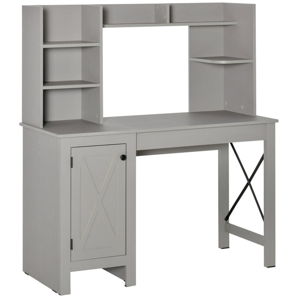 English Elm Homcom Farmhouse Computer Desk With Hutch & Storage - Rustic Home Office Solution In Light Grey W2225P217269