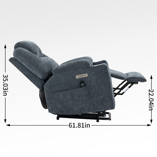 English Elm Up to 350 Lbs Chenille Power Lift Recliner with Massage Heating and Usb Charging Ports Blue W3224S00002