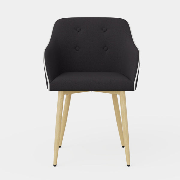 English Elm Dining Chairs Set of 2 Mid-Century Modern Upholstered Linen Side Chairs with Thick Foam Cushions, Wooden Legs and Armrests for Dining Room Comfort Black T3950P405211