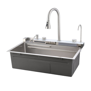 English Elm Pull-out Faucet Stainless Steel Kitchen Sink with Waterfall Spout and Digital Temp Display T3177P370631