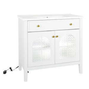 English Elm 35.6" Freestanding Bathroom Vanity with Roman Column Base and Ceramic Integrated Sink White W1801S00001