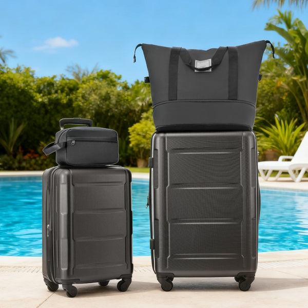 English Elm 2 Piece Abs Hard Shell Spinner Luggage Set with Tsa Lock Expandable Suitcases Dark Gray N732P198745B