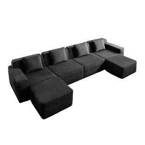 English Elm Modular U-Shaped 4-Seat Sectional Sofa With Movable Ottomans & Plush Pillows, Cloud-Like Comfort W3041S00329