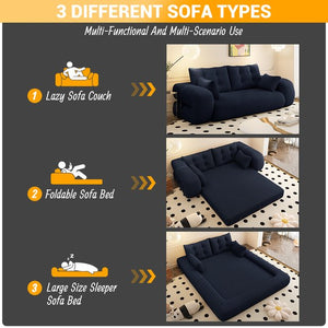 English Elm Human Multi-Functional Foldable Sofa Bed - Cozy Teddy Foam Sleeper For Living Room & Guests, Dark Blue W1885P387266