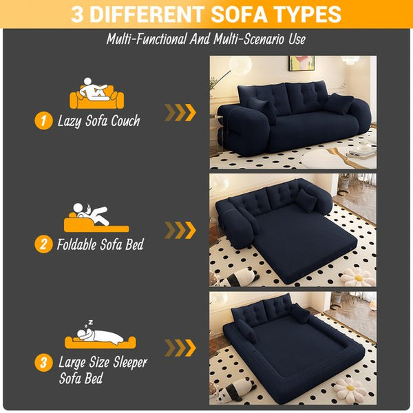 English Elm Human Multi-Functional Foldable Sofa Bed - Cozy Teddy Foam Sleeper For Living Room & Guests, Dark Blue W1885P387266
