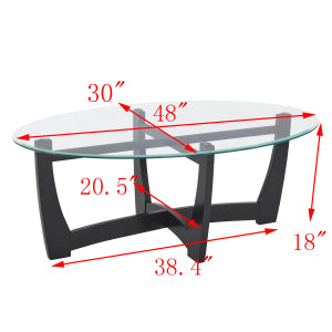 English Elm 48 Oval Glass Coffee Table with Tempered Top and Solid Wood Base, Stylish 48" Center Table for Living Rooms Black W487P317842
