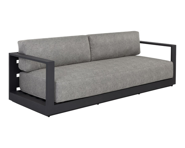 Sunpan Tavira Sofa - Modern Outdoor Comfort with UV-Resistant Fabric and Durable Powder Coated Frame Charcoal / Lanikai Salt And Pepper
