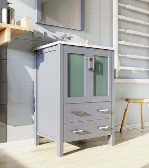English Elm Dark Grey Bath Vanity Set With White Ceramic Top, Mirror & Smart Storage For Compact Spaces B2731S00720
