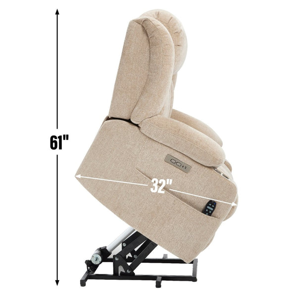 English Elm Up to 350 Lb Chenille Power Lift Recliner with Massage Heat and Charging Ports W1803S00072