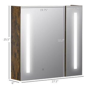 English Elm kleankin Rustic Brown Lighted Medicine Cabinet with Mirror, 27.5"x25.5" Dimmable LED, USB Charging, 3-Tier Storage, Smart Touch W2225P229718