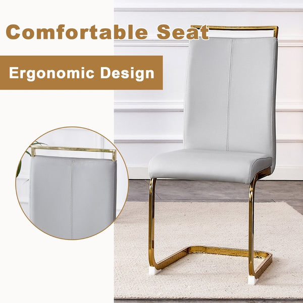 English Elm Table 9-Piece Luxurious Dining Set With Golden Legs, Stunning Pandora Glass Top & 8 Gray Pu Chairs W1151S03238-GIGA