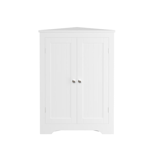 English Elm Floor Corner Cabinet with Beadboard Doors & Adjustable Shelf, Narrow Freestanding White Storage for Bath, Kitchen, Living Room, Bedroom W808P175911
